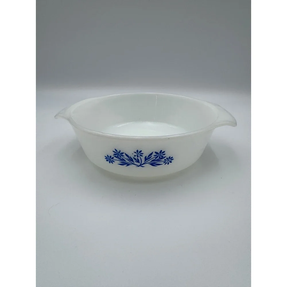 Vintage Anchor Hocking Fire King Blue Cornflower Milk Glass Casserole Dish 436